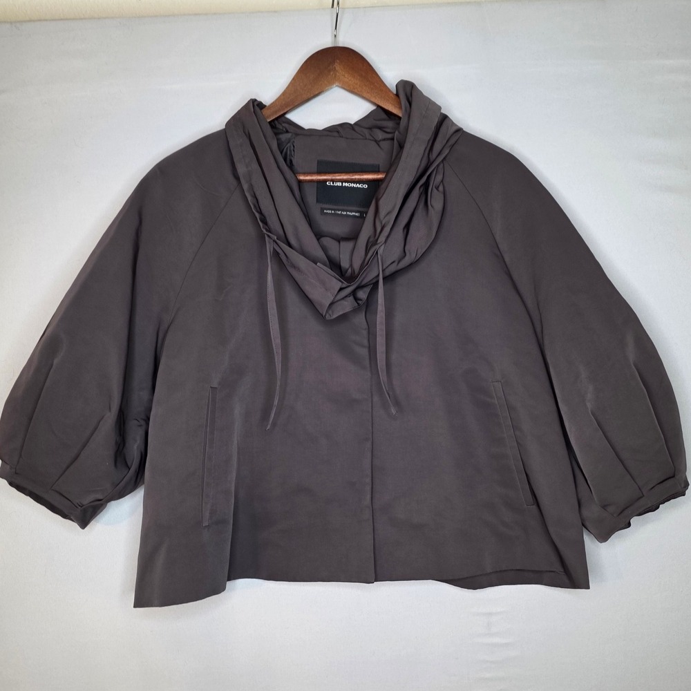 Club Monaco Cropped Puff Sleeve Nylon Cape Style‎ Jacket Large Brown